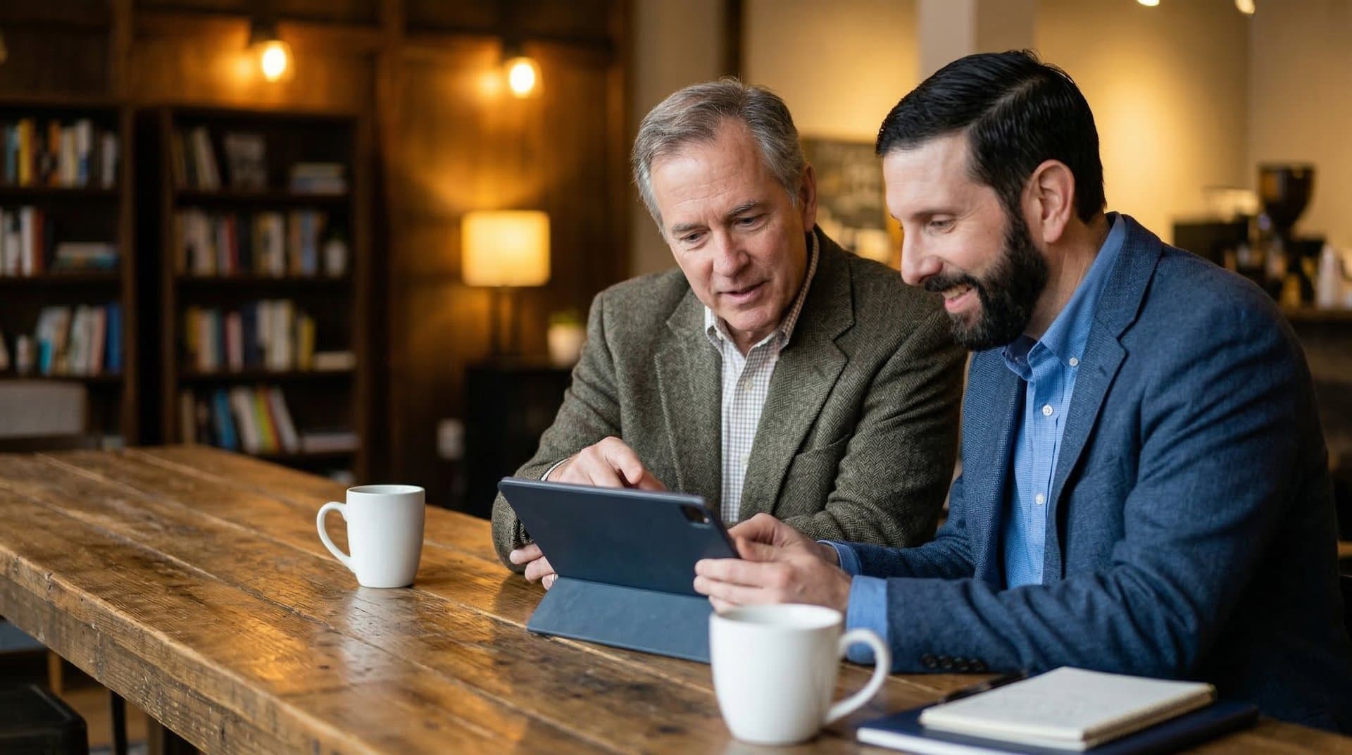 Casual consulting conversation over coffee