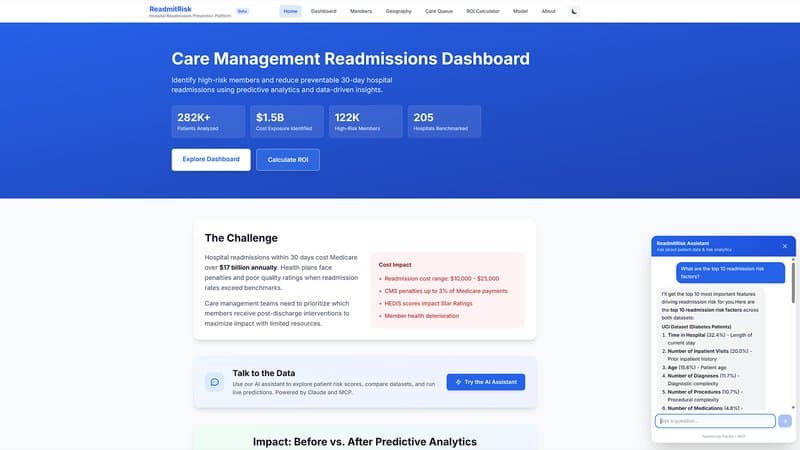 Healthcare readmission risk platform